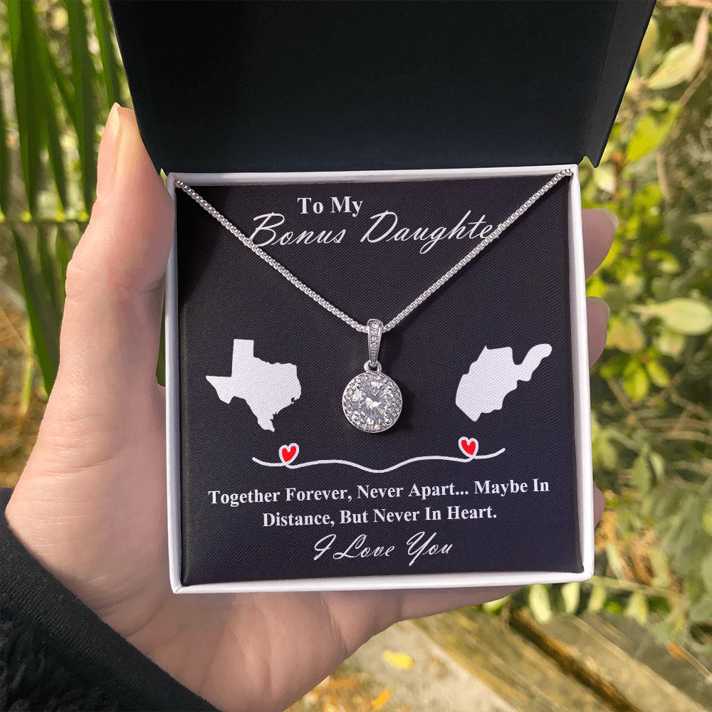 Mother to Bonus Daughter Personalized heart necklace gift. Eternal Hope Necklace. Long Distance Apart Necklace Gift