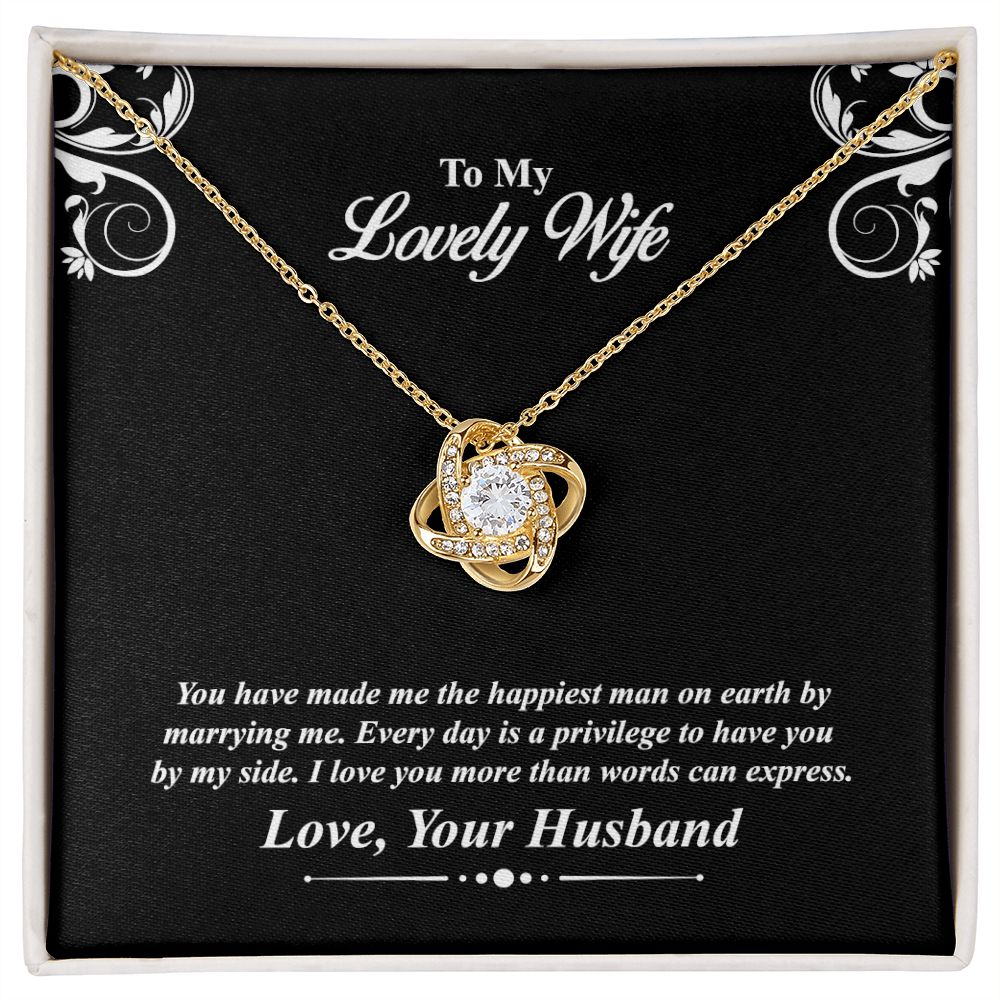 Love knot necklace gift to wife from husband. with personal message card. and jewelry box