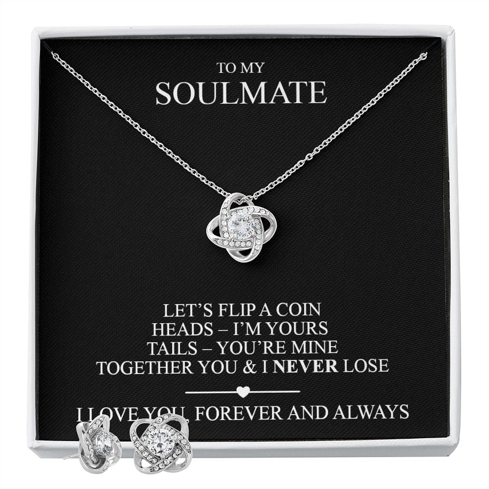 Soulmate Love Knot & Earring Set | Custom Jewelry Box Gift For Girlfriend| Romantic Love Message Card | Necklace And Earring Gift To Her