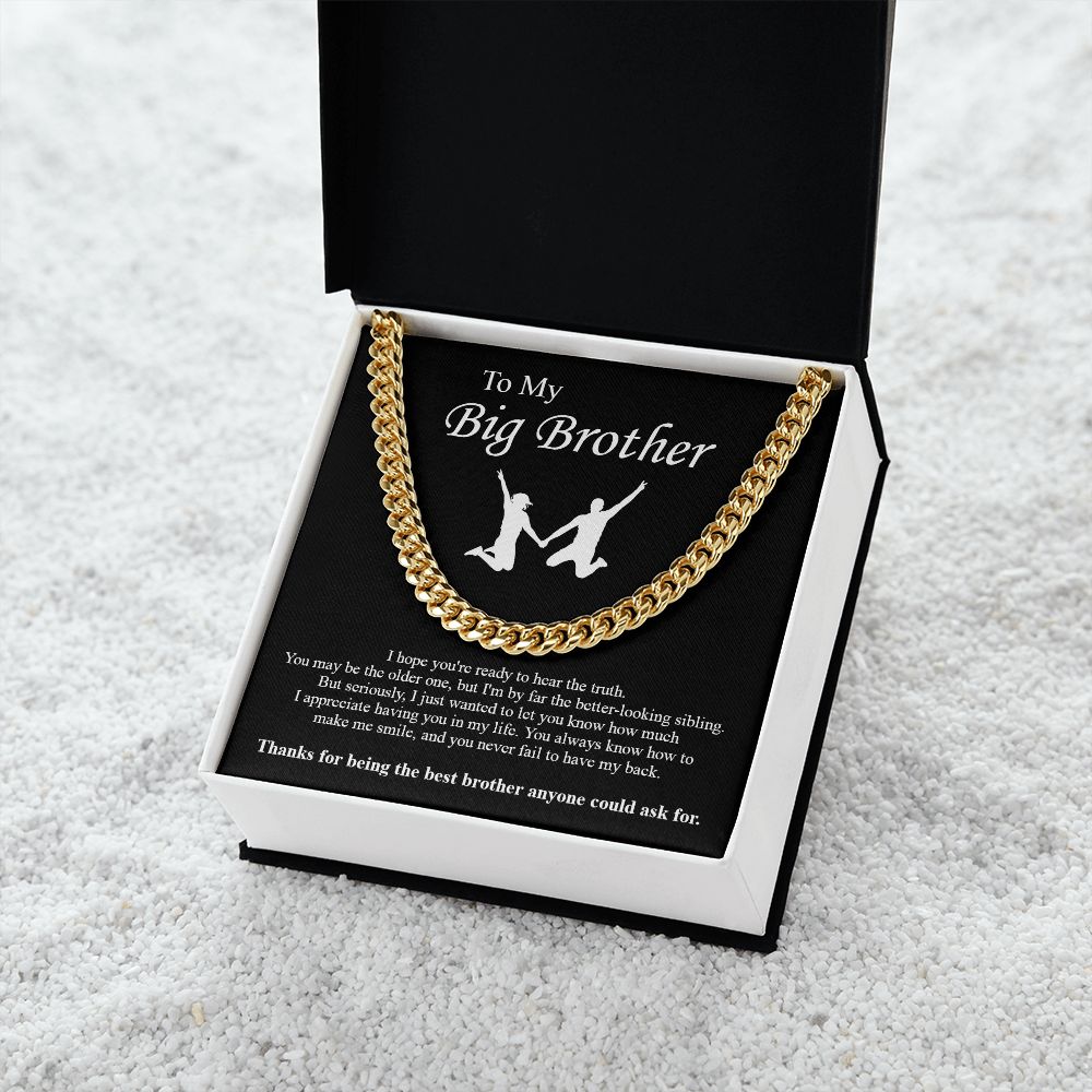 Cuban Link Necklace To My Big Brother | Funny Sibling Gift | Jewelry Box | My Bro Meaningful Gift | Family Message Card | Scarcastic Humor
