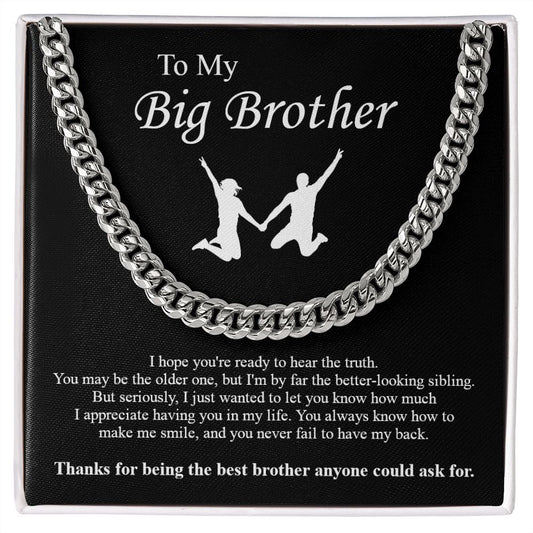 Cuban Link Necklace To My Big Brother | Funny Sibling Gift | Jewelry Box | My Bro Meaningful Gift | Family Message Card | Scarcastic Humor