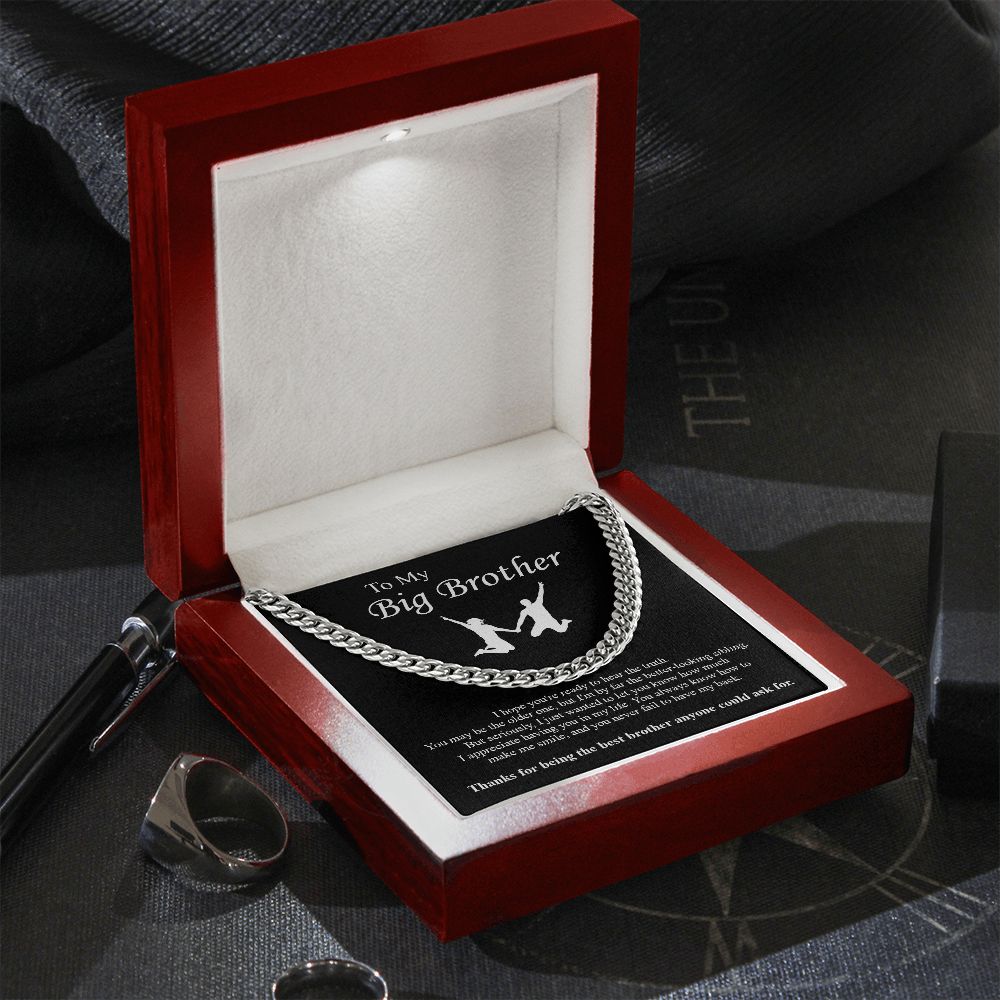 Cuban Link Necklace To My Big Brother | Funny Sibling Gift | Jewelry Box | My Bro Meaningful Gift | Family Message Card | Scarcastic Humor