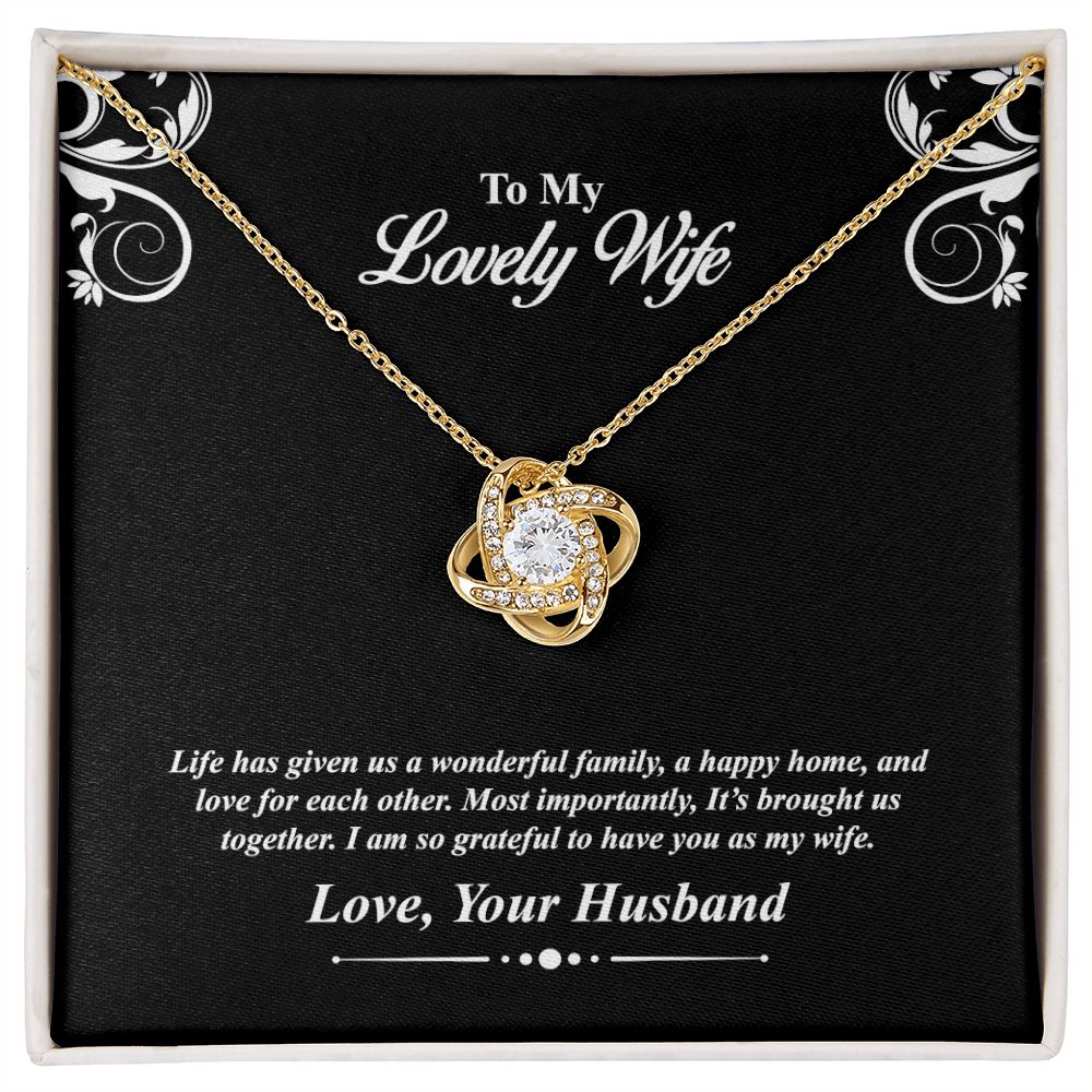 Love knot necklace gift to wife from husband. with personal message card. and jewelry box