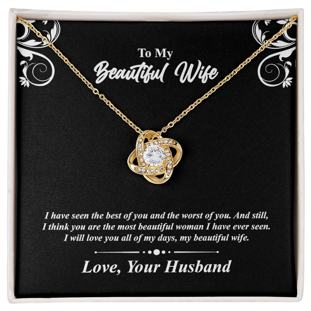 Love knot necklace gift to wife from husband. with personal message card and jewelry box