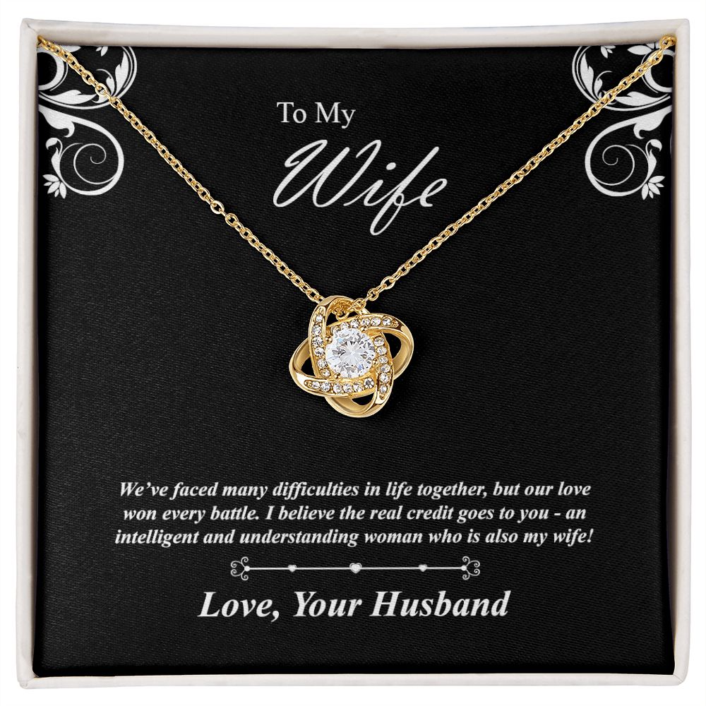 Love knot necklace gift to wife from husband. with personal message card. and jewelry box
