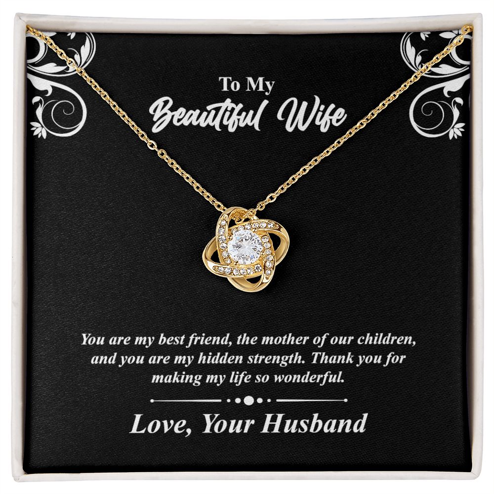 Love knot necklace gift to wife from husband. with personal message card. and jewelry box