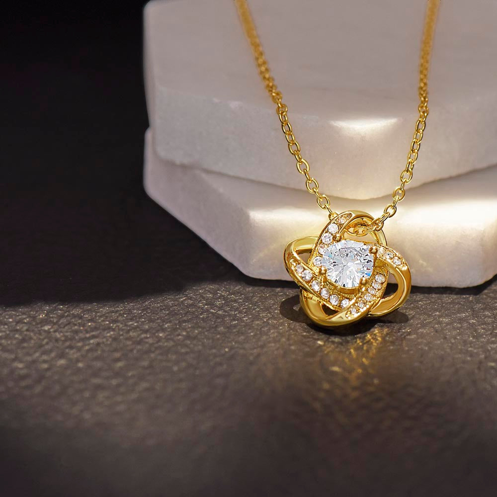 Love knot necklace gift to wife from husband. with personal message card. and jewelry box