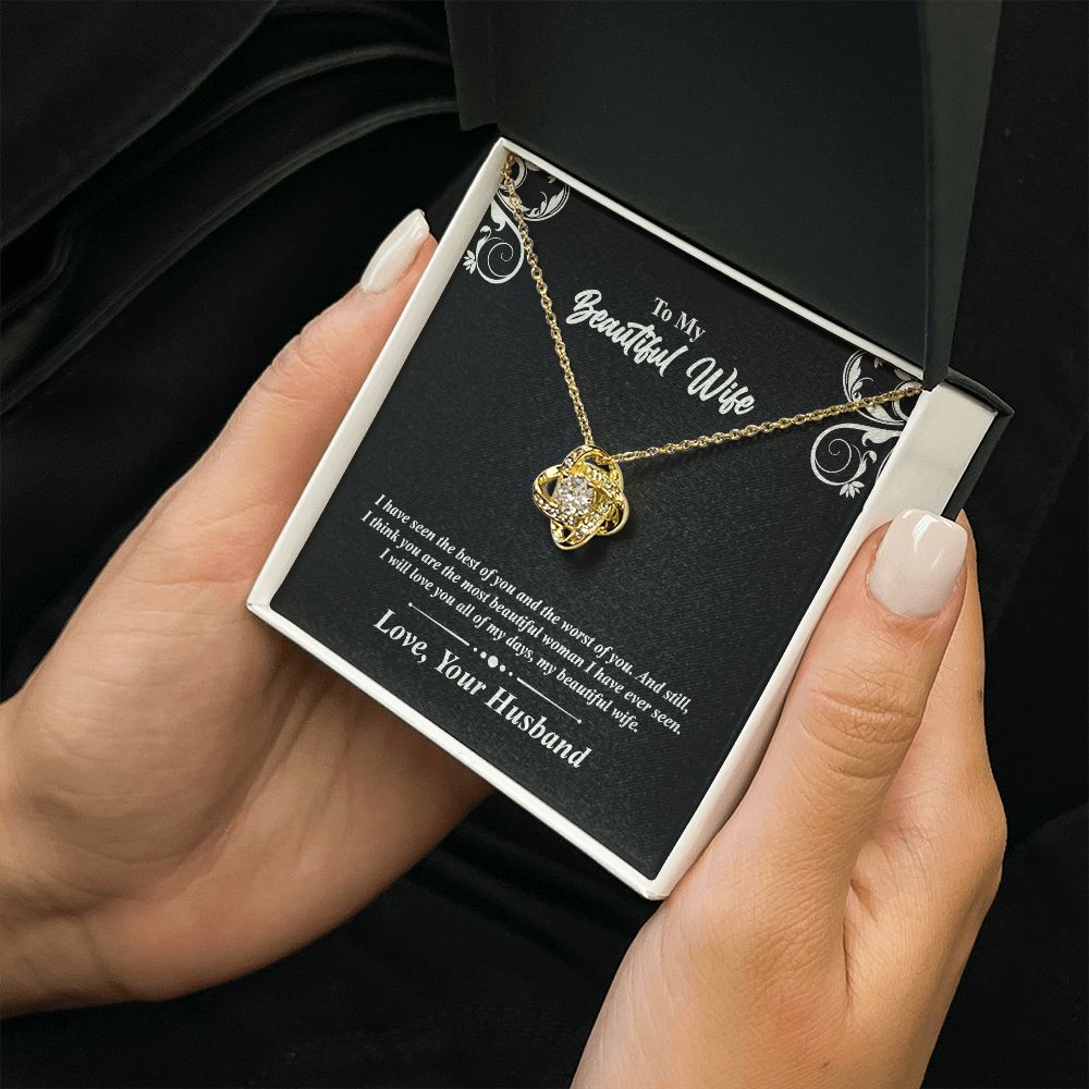 Love knot necklace gift to wife from husband. with personal message card and jewelry box