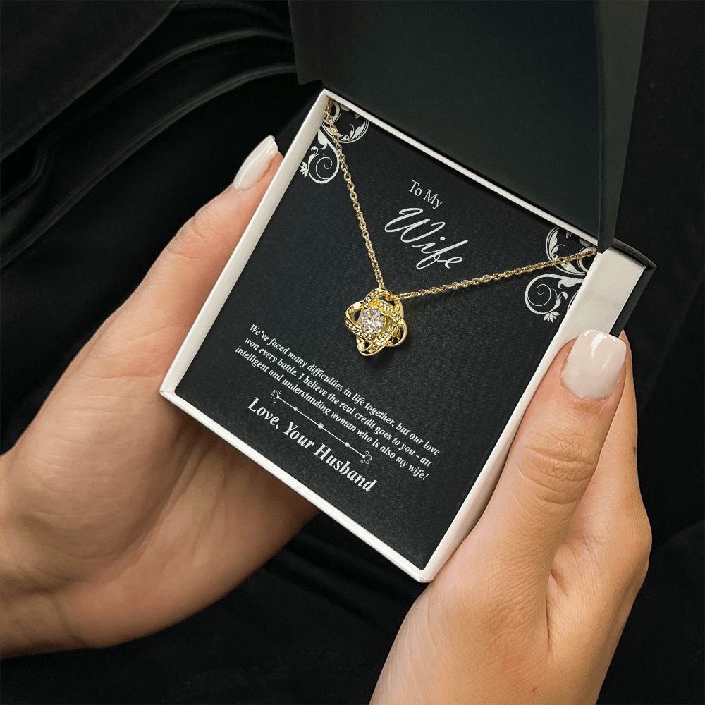 Love knot necklace gift to wife from husband. with personal message card. and jewelry box