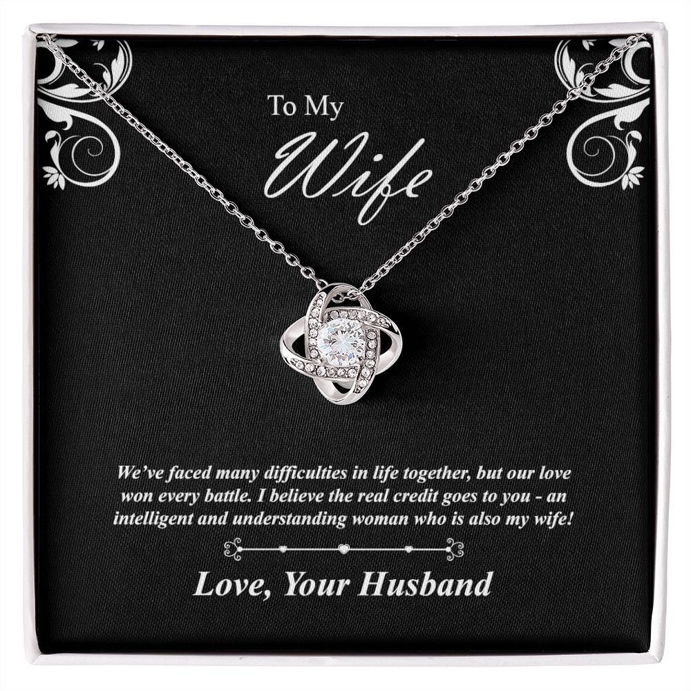 Love knot necklace gift to wife from husband. with personal message card. and jewelry box