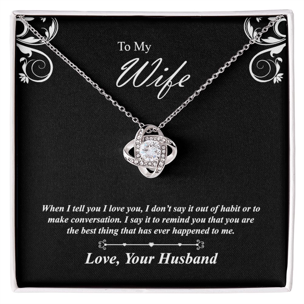 Love knot necklace gift to wife from husband. with personal message card. and jewelry box