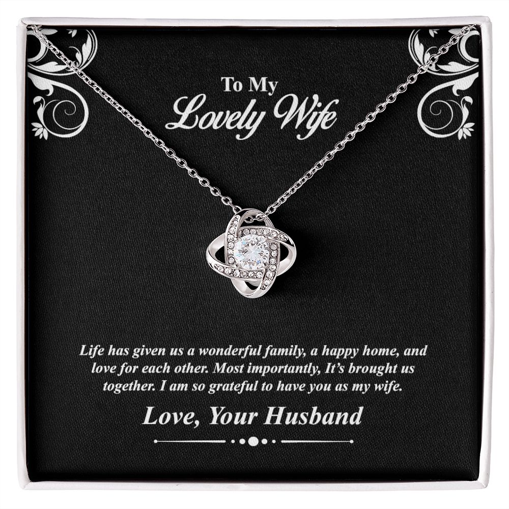 Love knot necklace gift to wife from husband. with personal message card. and jewelry box