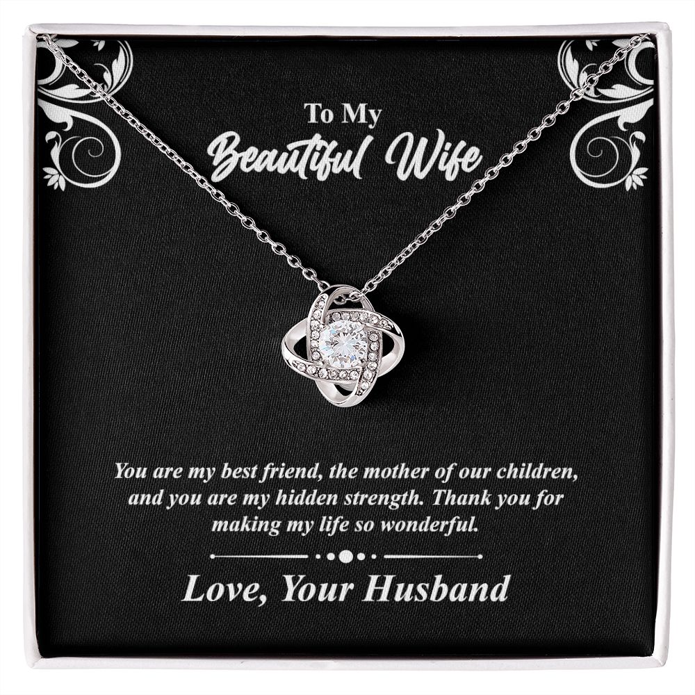 Love knot necklace gift to wife from husband. with personal message card. and jewelry box