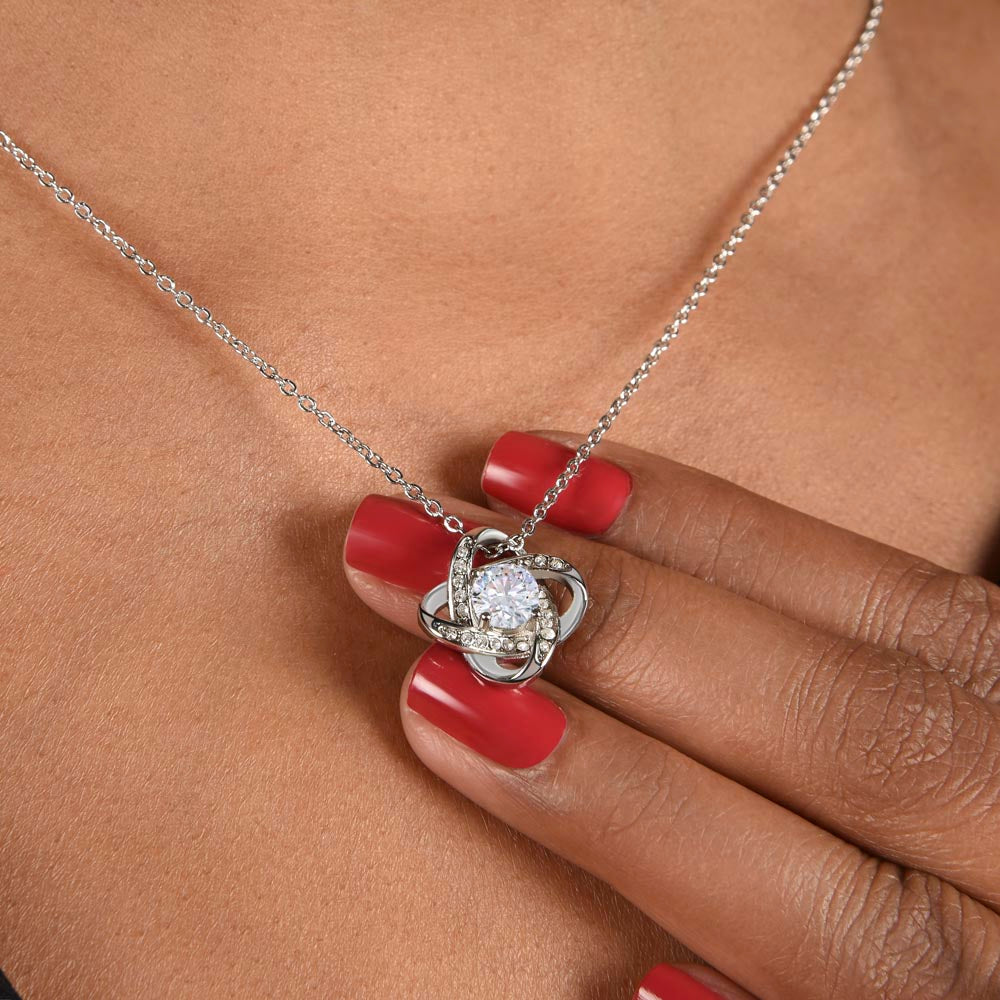 Love knot necklace gift to wife from husband. with personal message card. and jewelry box