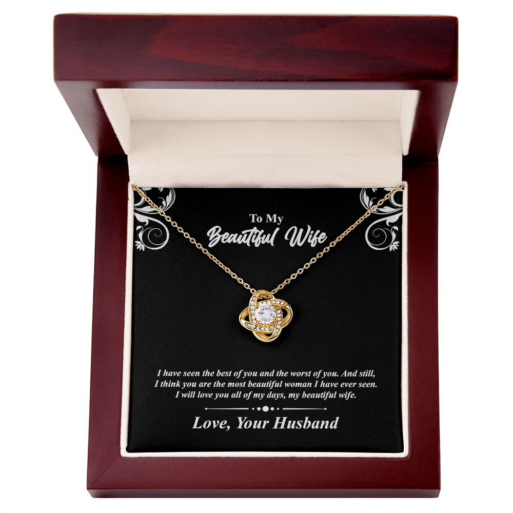 Love knot necklace gift to wife from husband. with personal message card and jewelry box