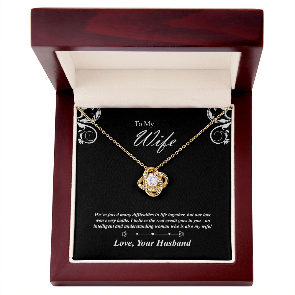 Love knot necklace gift to wife from husband. with personal message card. and jewelry box