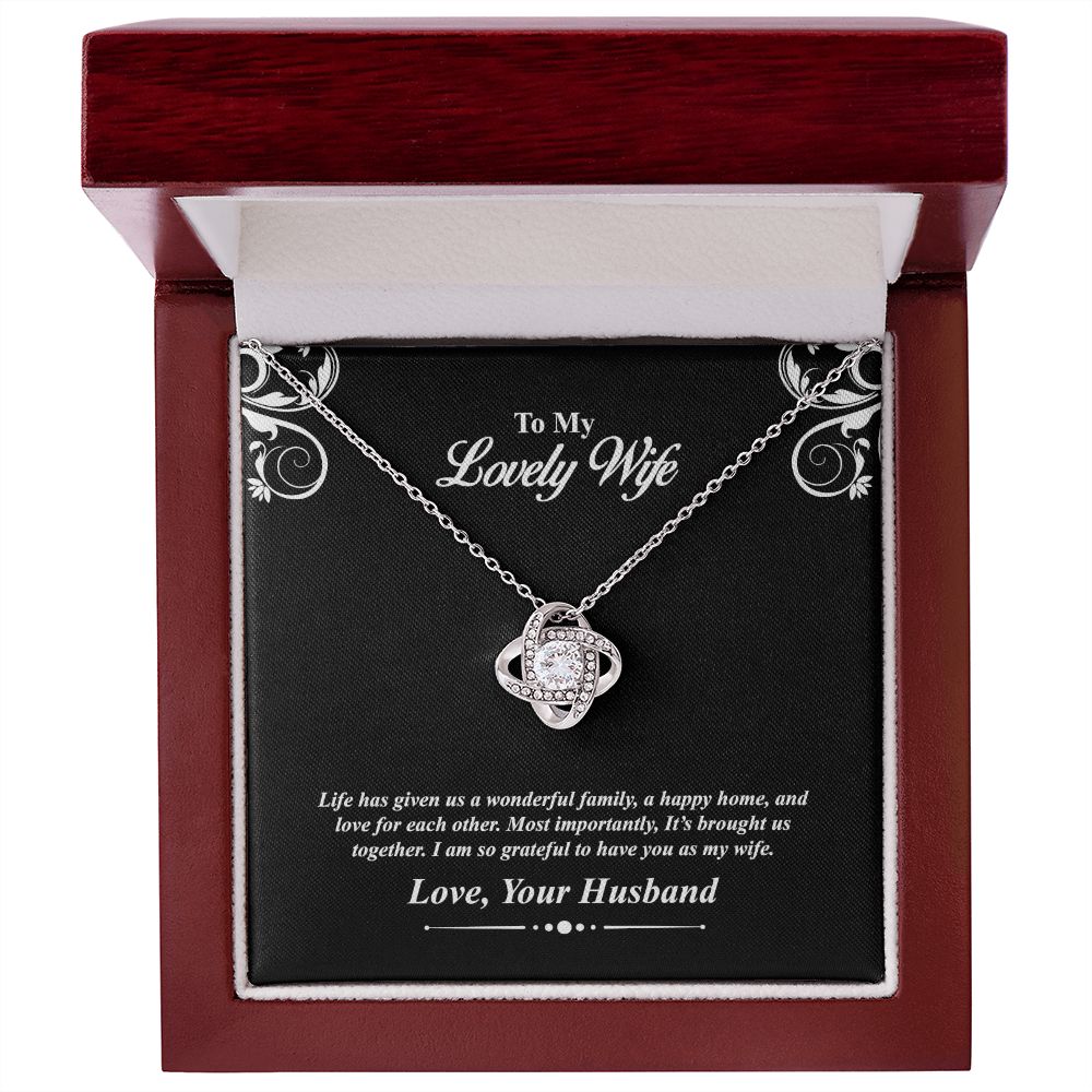 Love knot necklace gift to wife from husband. with personal message card. and jewelry box