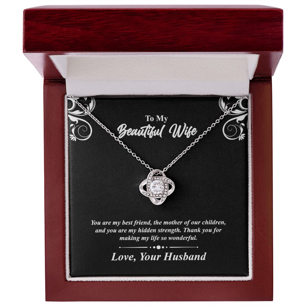Love knot necklace gift to wife from husband. with personal message card. and jewelry box