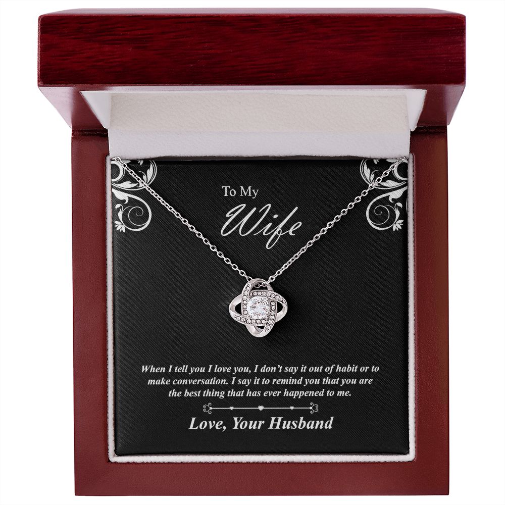 Love knot necklace gift to wife from husband. with personal message card. and jewelry box