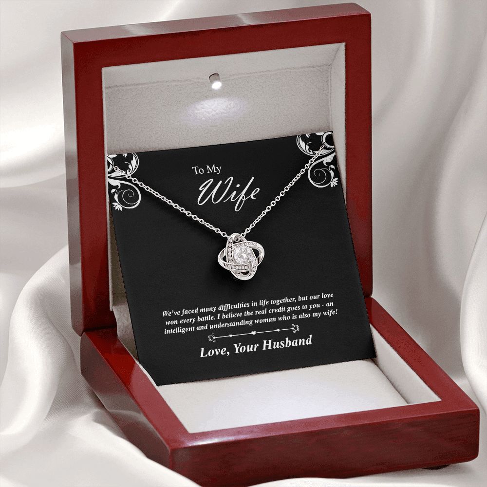 Love knot necklace gift to wife from husband. with personal message card. and jewelry box