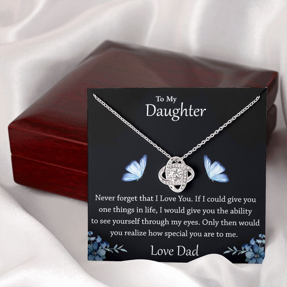 Love knot necklace gift to daughter from dad.Love knot necklace gift to daughter from dad. with personal message card.