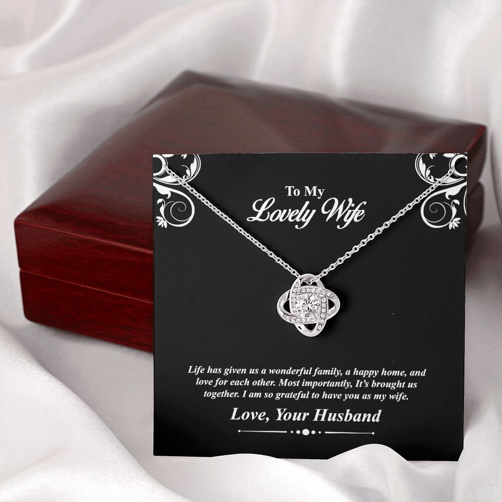 Love knot necklace gift to wife from husband. with personal message card. and jewelry box