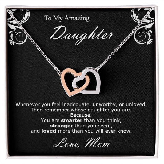 Double heart's necklace gift to my amazing daughter from mon. Gift box with personal message card